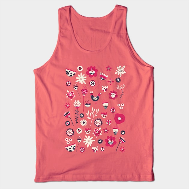 Scandi Birds and Flowers Tank Top by NicSquirrell